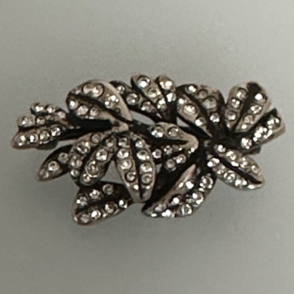 Saint Laurent authentic 100% Silver-Tone Crystal Leaf Brooch​​
